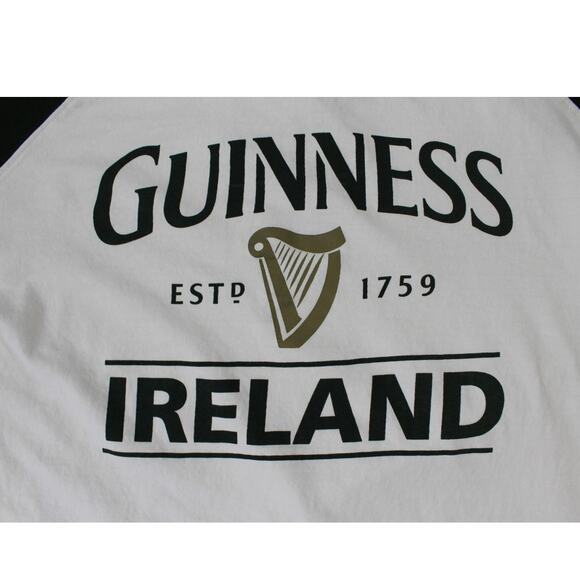 Guinness Ireland Long Sleeve Raglan Tee White Green Size M Relaxed Fit - Picture 3 of 10